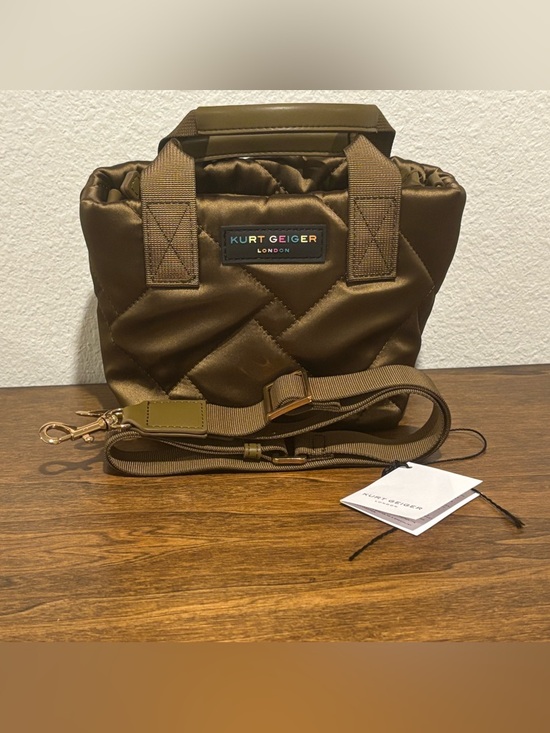 Kurt Geiger Handbags - Kurt Geiger Olive Quilted Satin XS Tote with Adjustable Strap NWOT